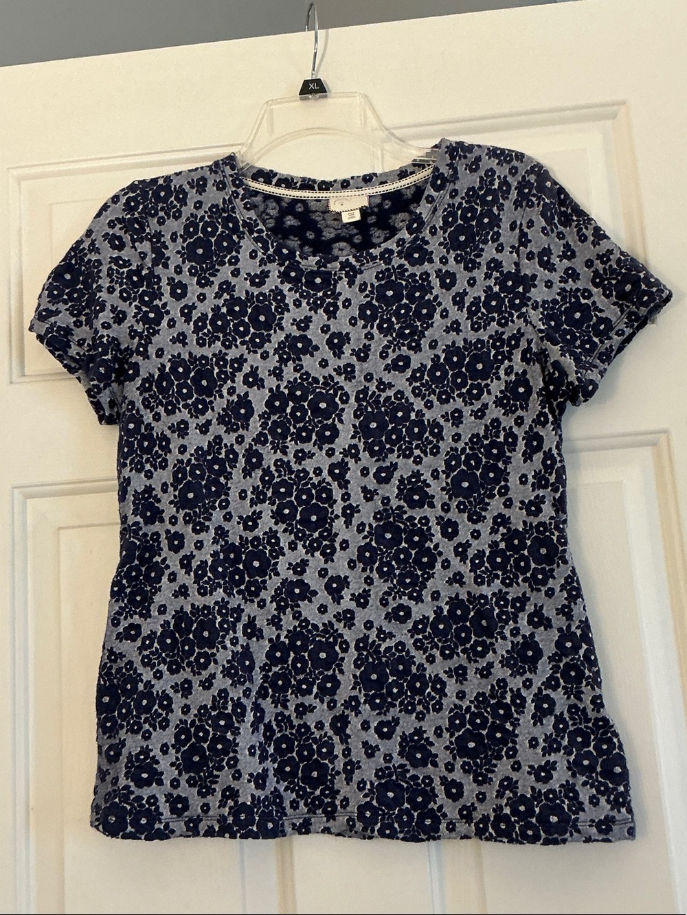 Anthropologie Navy Postcard Forget Me Not Floral Jacquard Knit Top size Medium